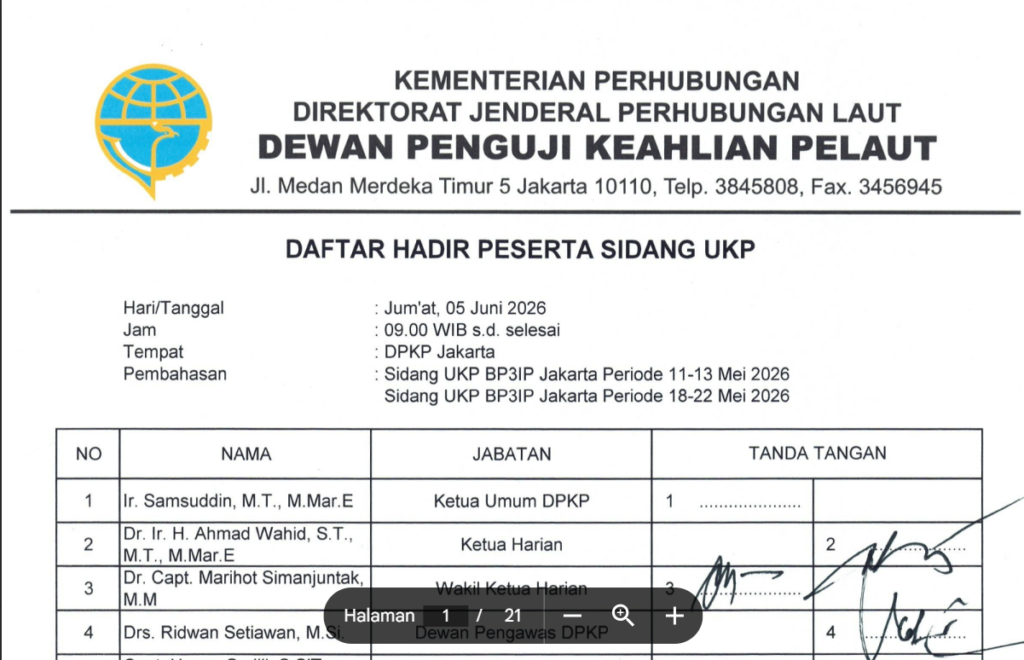 Pengumuman Hasil Sidang UKP ANT/ATT II, ANT III, ANT IV, ANT/ATT V DAN GMDSS PUKP 04 Wilayah II Jakarta Periode 11-13 MEI 2026