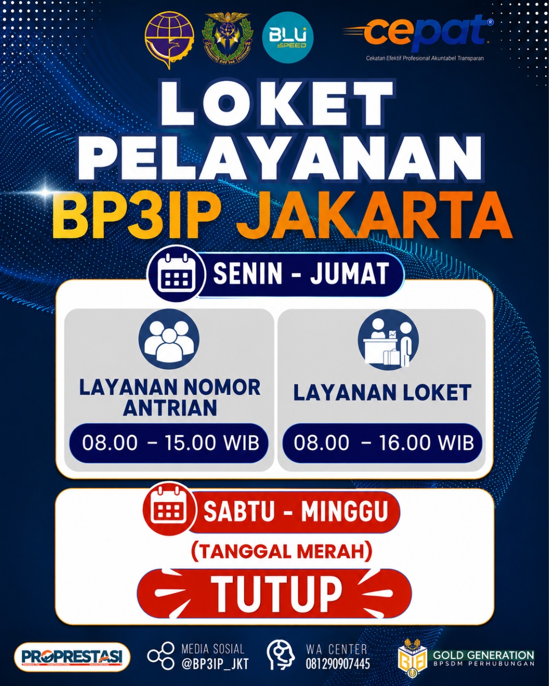 Poster jam pelayanan loket BP3IP Jakarta Senin sampai Jumat